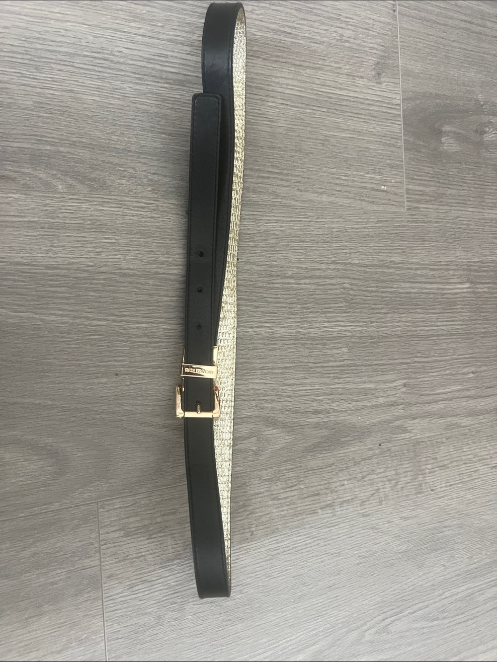 Black Leather Belt with Gold Buckle